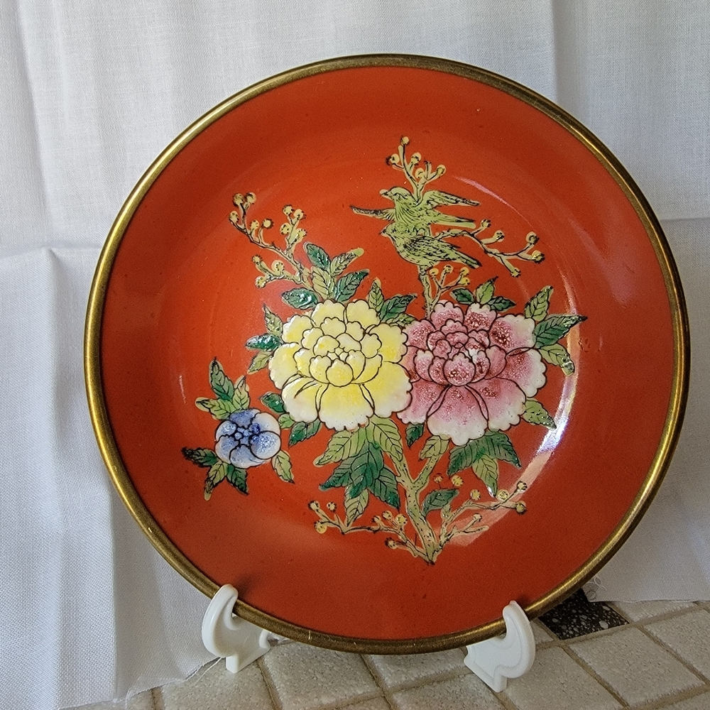 Vintage Japanese Porcelain Ware Saucer with Brass Casing